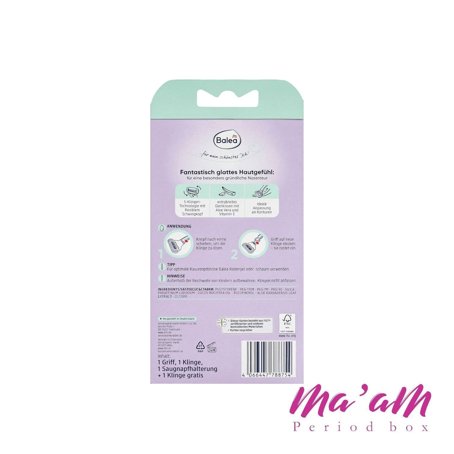 خودتراش زنانه Balea پنج تیغه با نوار آلوئه‌ورا و ویتامین E مناسب پوست حساس