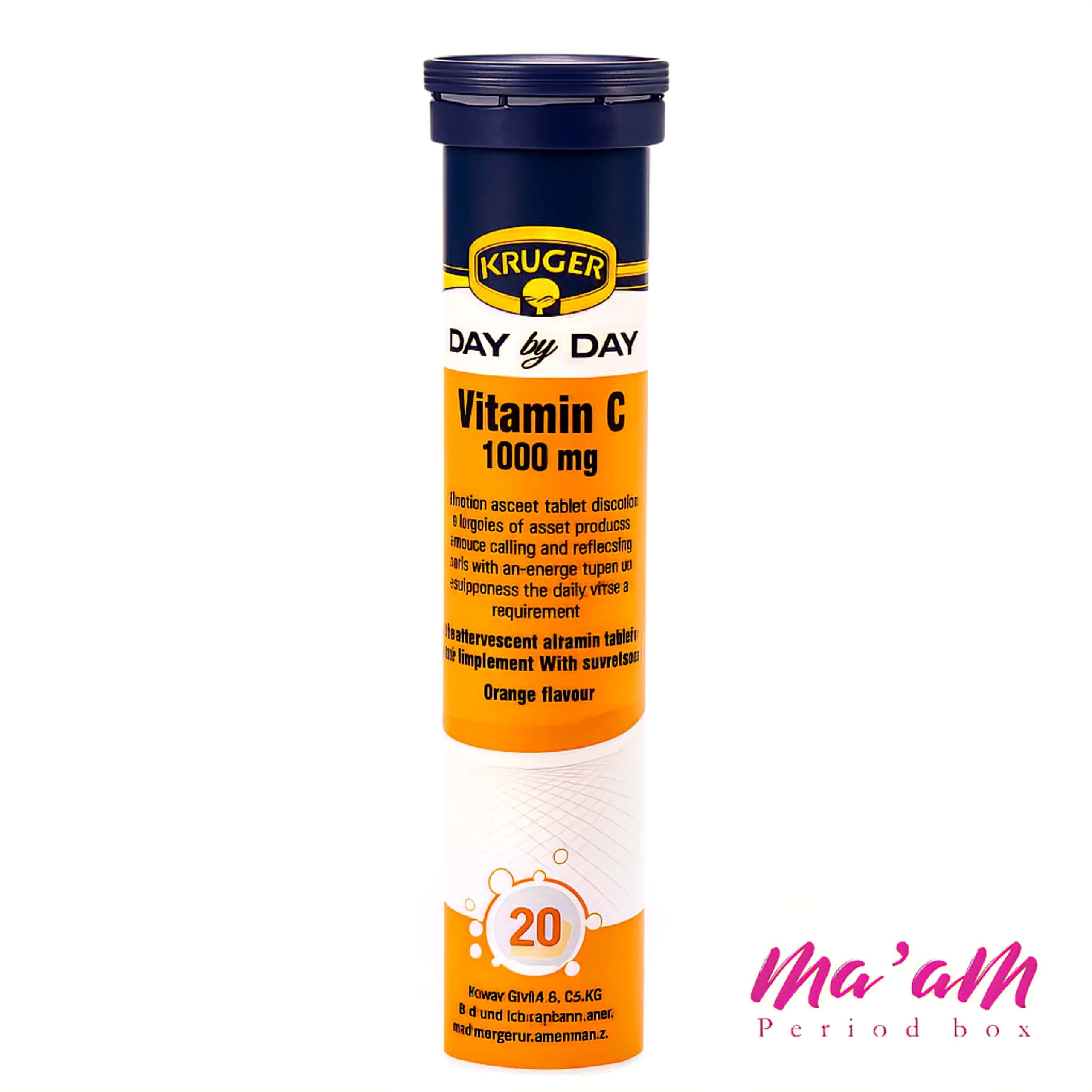 قرص جوشان ویتامین سی ۱۰۰۰ میلی‌گرم کروگر با طعم پرتقال در بسته‌بندی نارنجی و آبی